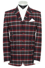 Tommy Moore Red and Navy Tartan Check Peak Lapel 4 Button Mod Blazer