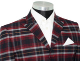 Tommy Moore Red and Navy Tartan Check Peak Lapel 4 Button Mod Blazer