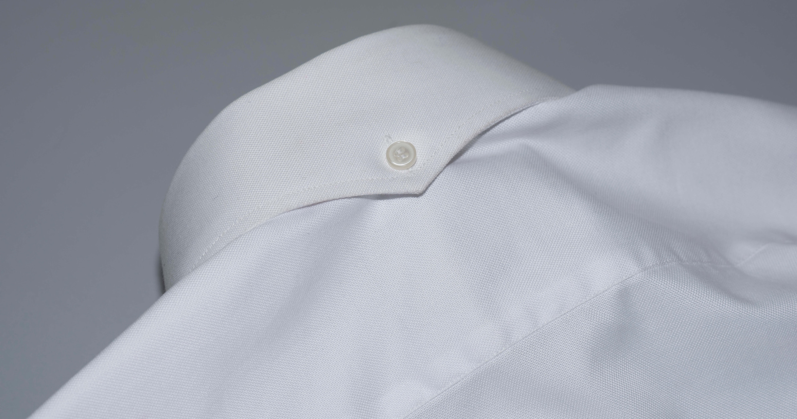 Oxford cotton white button down high collar shirt