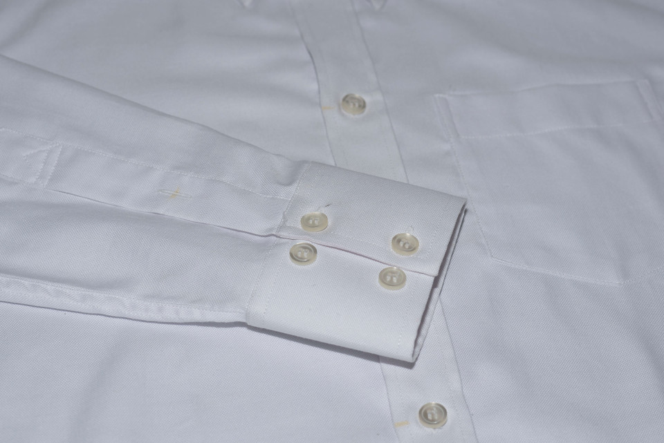 Oxford cotton white button down high collar shirt