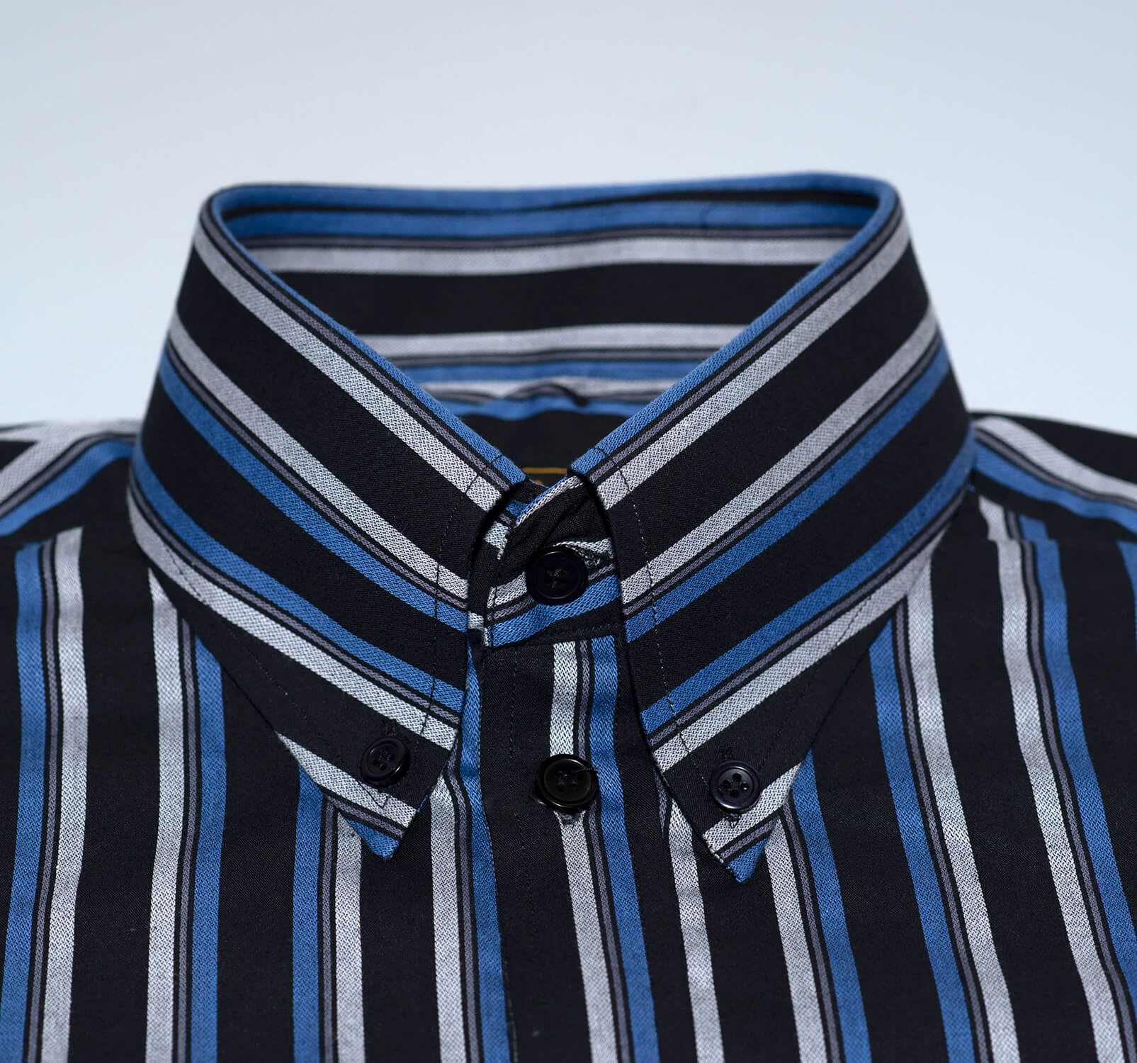 Mod Shirt | Vintage classical High collar black & blue striped shirt