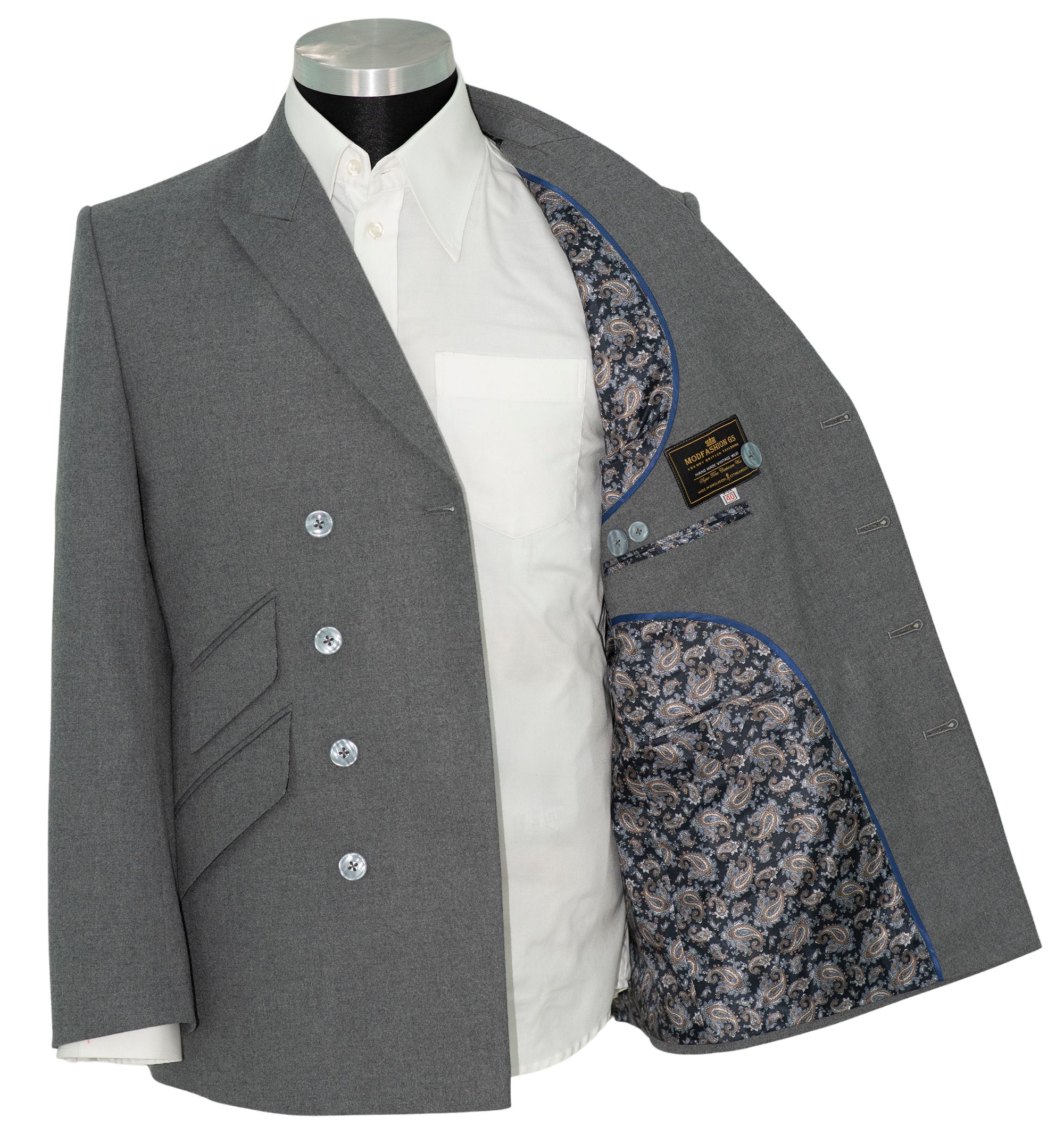 Ray Davies Grey 4/8 Double Breast Peak Lapel Mod Blazer