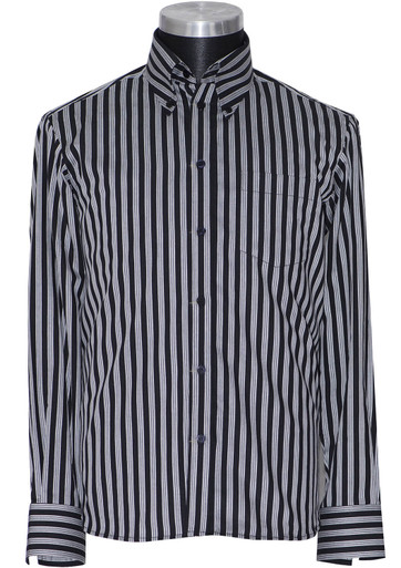 Mod shirt | Men's slim fit long sleeve silver & black striped shirt