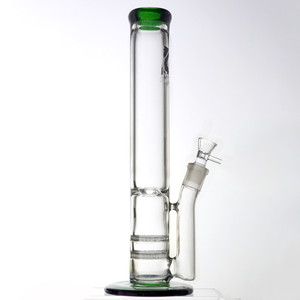 Diamond Gold Glass 14" Straight Triple Perc Water Pipe