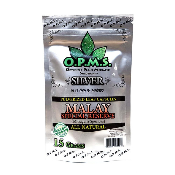 OPMS Silver Malay Special Reserve Kratom Capsules 15 grams