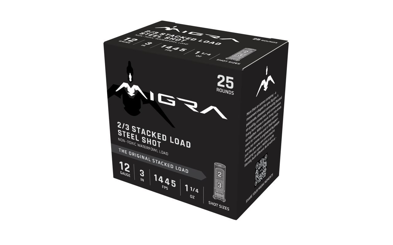 Migra Staxd 12 GA Steel 2-3 Shot – Deadly 3 in 1-1/4 oz Stacked Waterfowl Load, 1515 fps, 25 Rounds 2 Migra Staxd 12 GA Steel 2-3 Shot – Deadly 3 in 1-1/4 oz Stacked Waterfowl Load, 1515 fps, 25 Rounds - Image 2