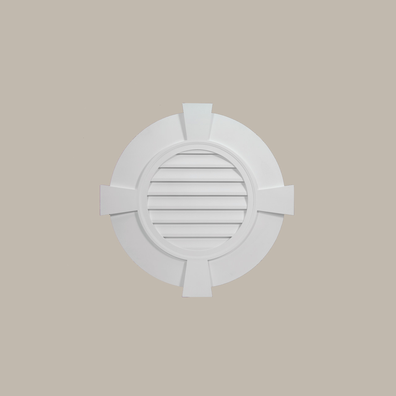 44"W x 44"H x 2 3/8"D round gable vent FRLV30-6TKC Functional Round Louver Vent with Flat Trim and Flat Keystones by Fypon