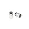 Injector Dynamics +12mm bottom adapter, clear anodized, two units shown side by side with 14mm lower o-rings visible.