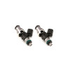 Pair of Injector Dynamics ID1700 08 Outlander ATV Injectors, side view showing electrical connectors and O-rings