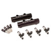 Injector Dynamics 1050cc top-feed conversion kit for 04-06 Subaru STI, fuel rails, injectors, mounting bolts shown