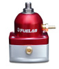 Fuelab 515 EFI fuel pressure regulator, red anodized body, front angle with AN fittings and adjuster