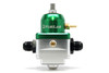 Fuelab 529 EFI adjustable FPR, green anodized body, silver base, dual black AN8 fittings, front view