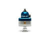 Fuelab 575 mini FPR in blue, front view showing top adjuster, AN fittings, and mounting stud