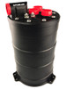 Fuelab Dual 340 LPH E85 fuel surge tank, front angle view showing red fittings and mounting base