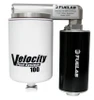 Fuelab Velocity 100 GPH lift pump, white filter canister, black pump housing, top mounting bracket