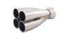 Vibrant 4-1 merge collector, four 1.625in tubes tapering to a single 2in stainless outlet, angled view