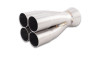 Vibrant 4-1 merge collector, 1.625in inlet tubes tapering into a 2.25in outlet, angled view, polished stainless.