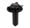 Fuelab in-tank fuel pump, round mounting flange with ports, arrow direction marker, cylindrical body below