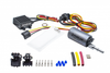 Fuelab 253 brushless in-tank fuel pump kit with controller, wiring, connectors, filter sock and fittings laid out