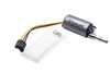 Fuelab 496 brushless in tank fuel pump, 3/8 SAE outlet, wiring connector and inline filter sock shown.