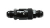 Vibrant -12AN quick release fitting, black anodized aluminum, side view showing male AN ends and knurled release collar