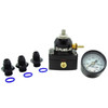 Fuelab 535 mini FPR kit, black regulator with three -6AN fittings, O-rings, and pressure gauge shown.