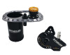 Fuelab Quick Service Surge Tank 2.0, titanium body with black lid plate and mounting bracket, fittings visible