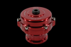 TiAL Sport QR BOV in red, top down angle showing black center cap, hex bolts, and 1.0in outlet flange.