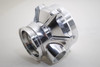 Polished aluminum TiAL Sport QR BOV 34mm, angled view showing inlet, outlet and side vent ports.