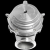 TiAL Sport MVS wastegate in silver, top down view showing TiAL logo, mounting screws, and bottom flange opening.
