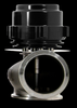 TiAL Sport V60 wastegate, 60mm, black top, side view showing valve body and flanged inlet outlet