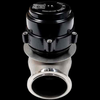 TiAL Sport V50 wastegate, 50mm, black top housing, front view showing polished inlet flange and outlet