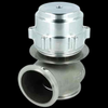 TiAL Sport V50 wastegate, 50mm, silver aluminum body, angled view showing inlet flange and top cap.