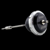 Turbosmart IWG75 black internal wastegate actuator, side view showing threaded rod, rod end, and fitting