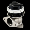 Turbosmart WG38 Gen V Ultragate 38 wastegate, black cap, side angle showing flange and ports