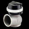 Turbosmart GenV PowerGate60 external wastegate, black top cap, angled view showing inlet flange and side port