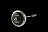 Turbosmart IWG75 wastegate actuator, black canister with chrome rod, side angled view on black background
