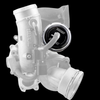 Turbosmart IWG75 wastegate actuator mounted on IHI turbo, front angle view showing black actuator housing