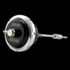 Turbosmart IWG75 black internal wastegate actuator, side view showing rod, bracket and mounting stud
