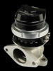 Turbosmart GenV UltraGate35HP 38mm external wastegate in black, angled view showing flange and top cap