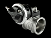 Turbosmart PSG50 pneumatic straight gate wastegate, black actuator, angled view showing inlet flange and fittings
