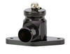 Turbosmart Kompact BOV plumb back for Subaru WRX, black anodized body with mounting flange and side outlet, front angle view