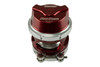 Turbosmart GenV 54mm ProPort BOV in red, front angle view showing top cap, clamp ring and base flange with fittings