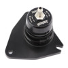 Turbosmart Kompact Dual Port BOV mounted on black bracket, top angle showing vent outlet and adjuster labels
