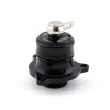 Turbosmart Kompact Shortie plumb back BOV, black anodized body with silver barb fitting, mount flange visible