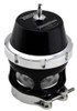 Turbosmart BOV Power Port black blow off valve, front angle showing vacuum nipple, clamp ring, hinge