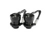 Turbosmart Kompact EM dual port BOVs, twin black valves with connectors, angled front view