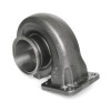 Garrett GT35R turbine housing, T4 flange with V-band outlet, 1.06 A/R cast iron, angled view