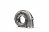 Garrett G55 turbine housing, 1.00 A/R, T6 flange with V-band inlet/outlet, side angle view