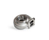 Garrett GT42 turbine housing, 1.44 A/R, T4 divided flange with V-band outlet, angled view